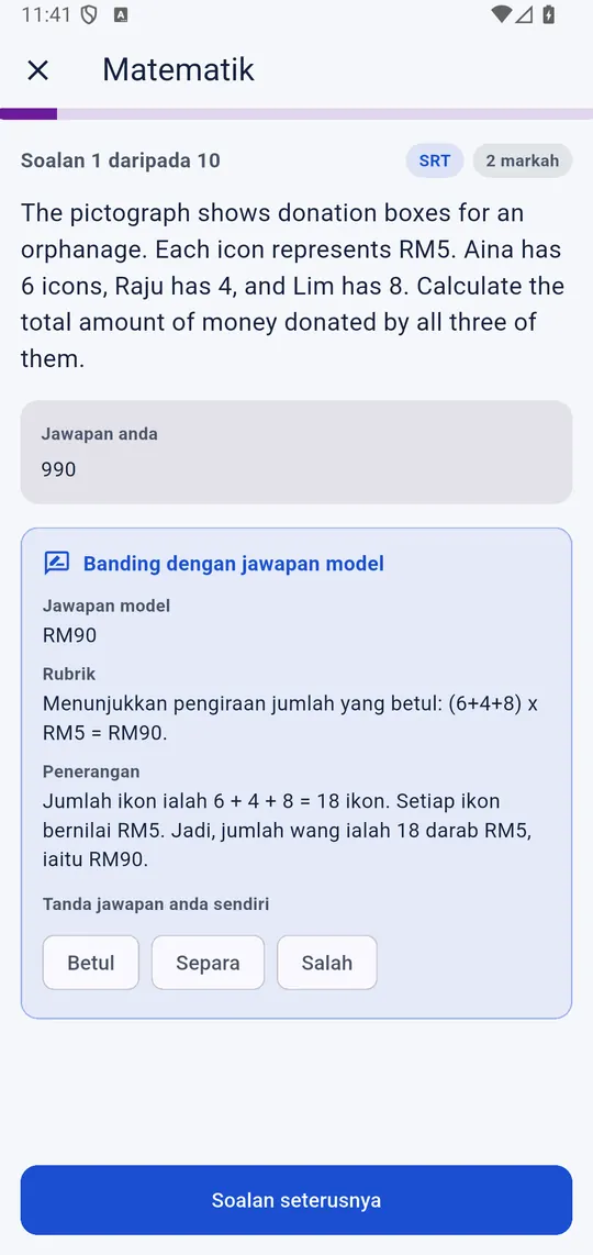 Semakan jawapan dengan jawapan model dan penerangan