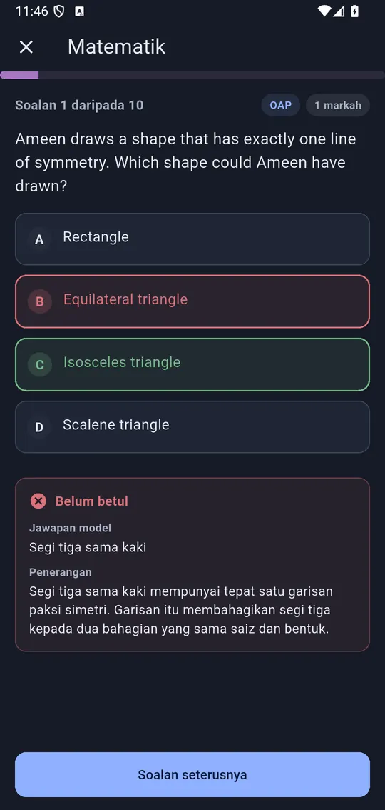 Semakan jawapan dengan jawapan model dan penerangan
