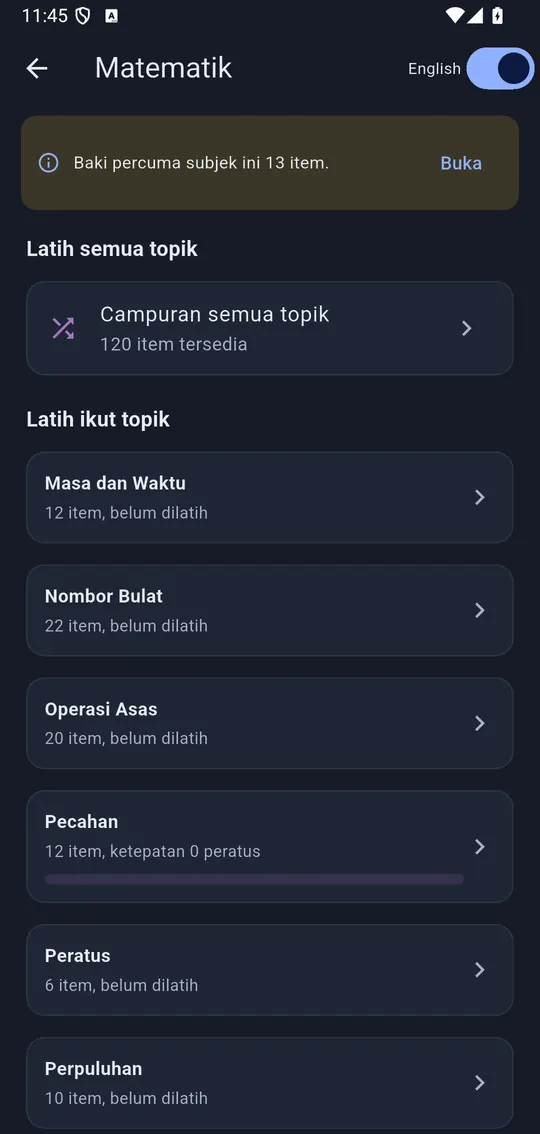 Senarai topik Matematik dalam app MPT4